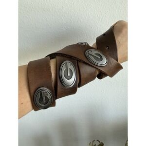 Georgia Bulldogs Brown Leather Belt With Metal Logo Accents & Adjustable Buckle